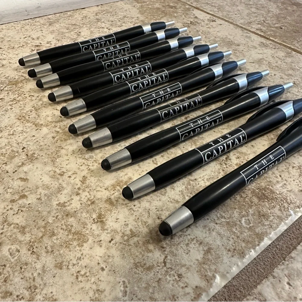 Set of 10 Capital Grille Black Ink Pens w/ Stylus Tip
